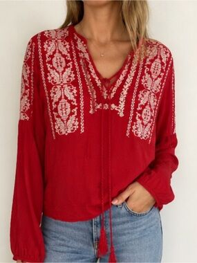 Red real embroidery Boho 70’s top
